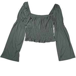 Kirious Green Milkmaid Babydoll Bell Sleeve Top Sz Small Romantic Soft Girl Boho